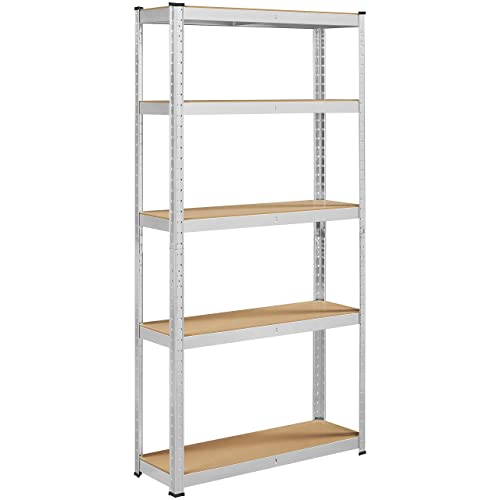 Yaheetech Garage Shelves 5-Tire Utility Rack Adjustable Shelving Unit for Home Office Garage, with Gloves, 90 x 30 x 180cm, Silver