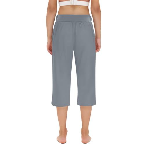 Girls' 𝐂apri Leggings Kids Workout Toddler Soft 𝗦tretch Crop Knee Pant Summer Cropped Pants with (Grey, 8-9 Years)4