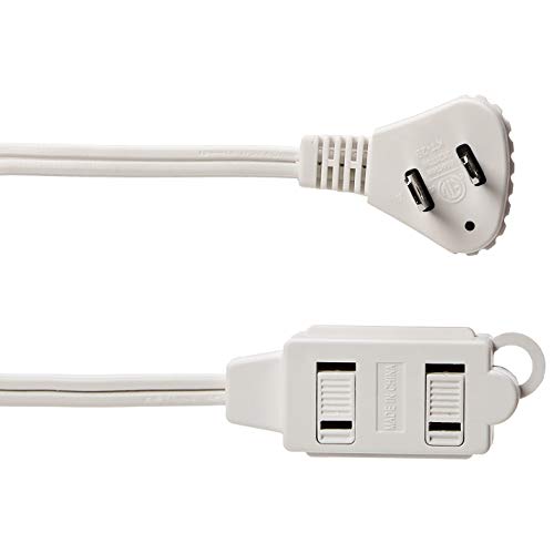Image of Amazon Basics 3-Foot 2-Prong Indoor Extension Cord Power Strip with Flat Plug, Space-Saving Design, 13 Amps, 1625 Watts, 125 VAC, White, 2-Pack
