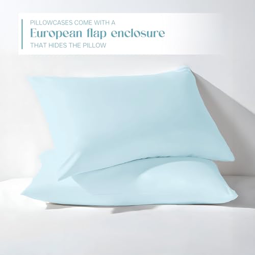 Image of Blue Dahlia 100% Cotton, Standard Size Pillow Covers (18 inch x 28 inch), Set of 2 Pillow Covers, Silky Smooth Feel, 1000TC Solid Pillow Covers, Colour: Blue