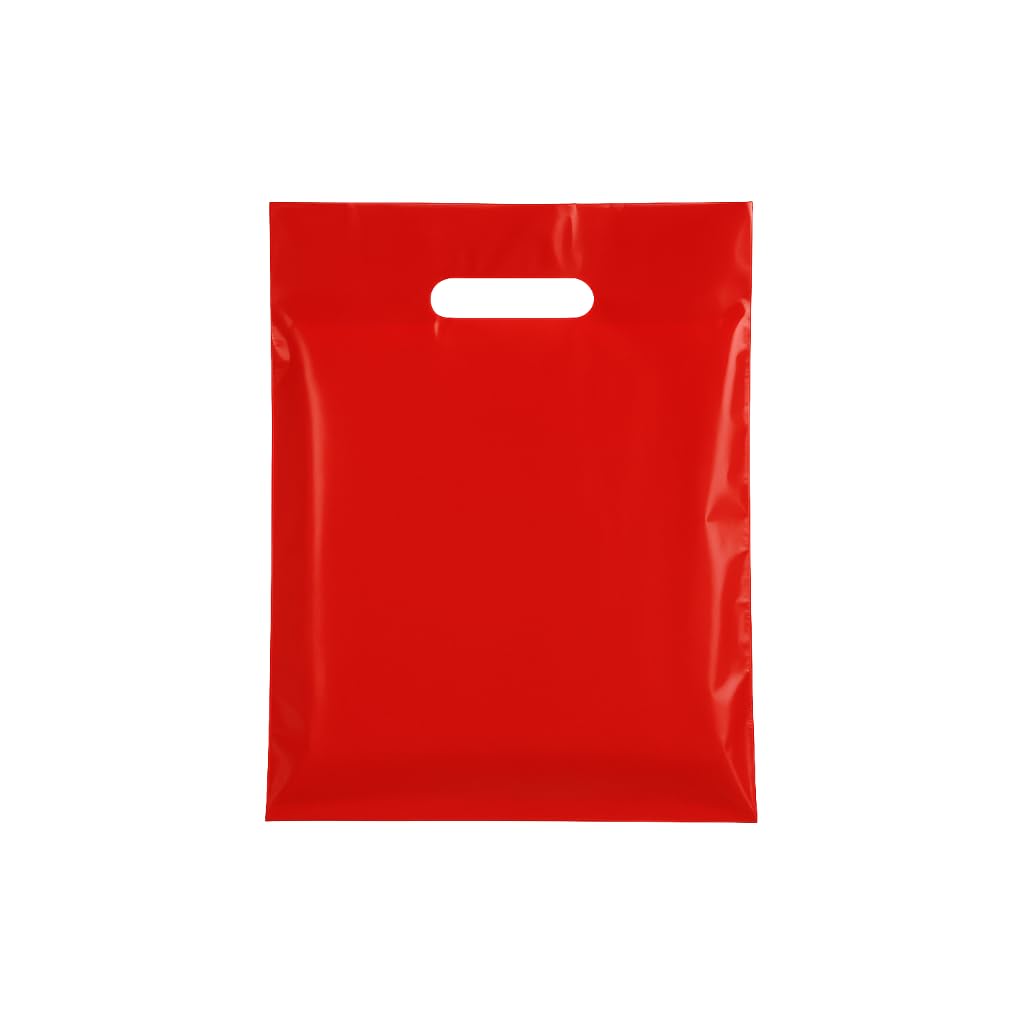 Shoplines Supplies Red Plastic Carrier Bags With Die-Cut Handles –Reusable & Recyclable Ldpe –Durable Retail Shopping Bags For Clothing, Gifts, Takeaways, And Events