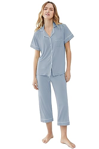 Joyaria Women Capri Pajamas Set Bamboo Viscose Pjs Short Sleeve Button Down Sleepwear2