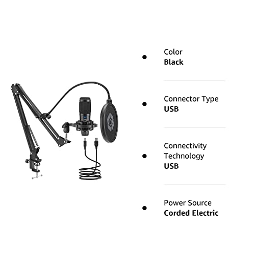 Studio Condenser Usb Microphone Computer Pc Microphone Kit With Adjustable Scissor Arm Stand And Mic Gain Knob Shock Mount For Instruments Voice Overs,Streaming Broadcast And Youtube Videos (Black) #TOP7