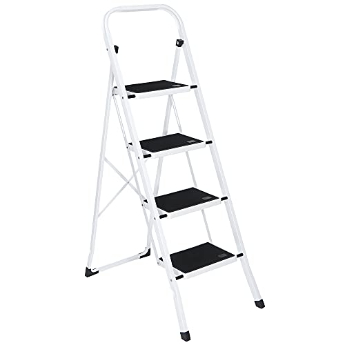 ZENY 4 Step Ladder, Folding Step Stool with Wide Anti-Slip Pedal, 330lbs Sturdy Steel Ladder for Adults, Portable Steel Step Stool for Home Kitchen Office