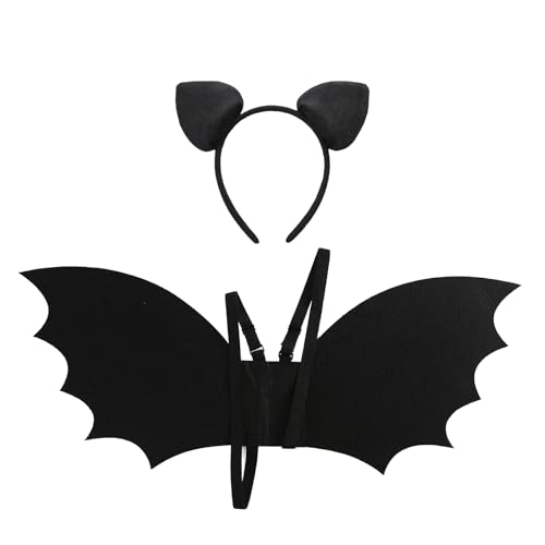 Fancheer Black Bat Wing and Ears Headband Set for Girls Toddler Costume Dress Up Accessories