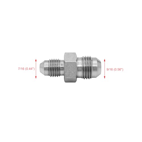 Image of (4-PACK) 2403-06-04 Hydraulic Hose Adapter Fitting 3 /8 inch Male JIC 37 Flare (9 /16 inch-18UNF) x 1 /4 inch Male JIC 37 Flare (7 /16 inch-20UNF) SAE Straight Pipe Joints Tube Connector Carbon Steel