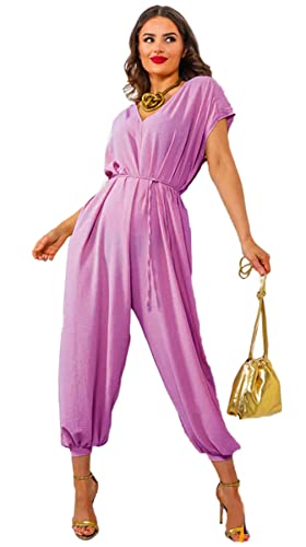 Crazy Girls Womens V Neck Short Sleeves Jumpsuit, Lilac, SM (UK 8-10)