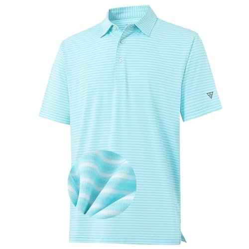M MAELREG Golf Polo Shirts for Men Stripe Performance Moisture Wicking Dry Fit Collared Mens Polo Shirts Short Sleeve