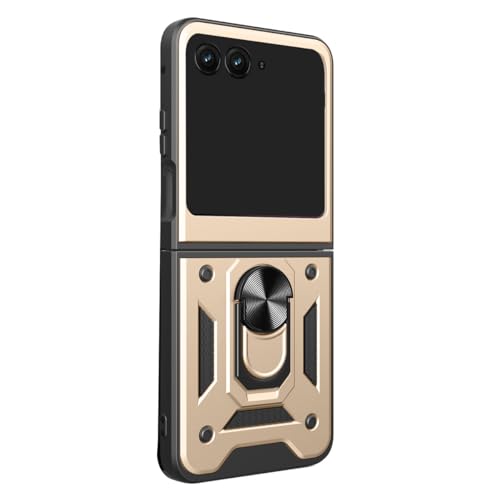 TRIPLE RIVER�E�݊��i Moto Razr 60 Ultra�p �P�[�X �ϏՌ� �J�o�[ ��̌^�����O�t�� 2�d�\�� �X�g���b�v�z�[���t��(�S�[���h) [���s�A���i]
