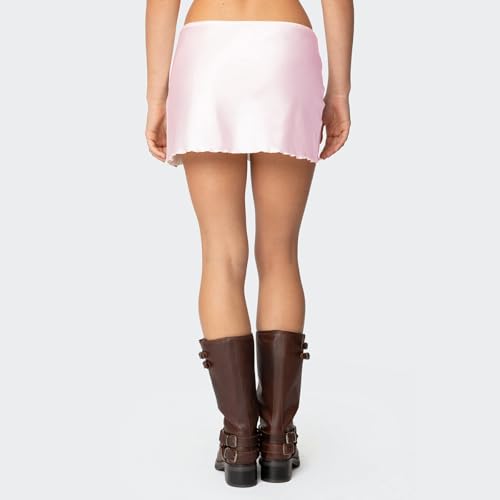 Mxiqqpltky Women Satin Mini Skirt Casual Lace Trim Low Waist Elastic Waist A Line Skirts Summer Bodycon Short Skirts Clubwear4