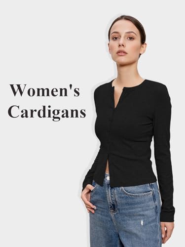 Jenbou Womens Long Sleeve Slim Fit Button Down Split Hem Tops Business Casual Cardigans Fall Going Out Trendy2