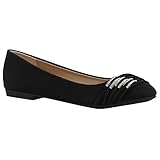  stiefelparadies Damen Ballerinas Leder-Optik Flats Slippers Übergrößen Ballerina Slip-Ons Nieten Schleifen Freizeit Schuhe 141361 Schwarz 38 Flandell
