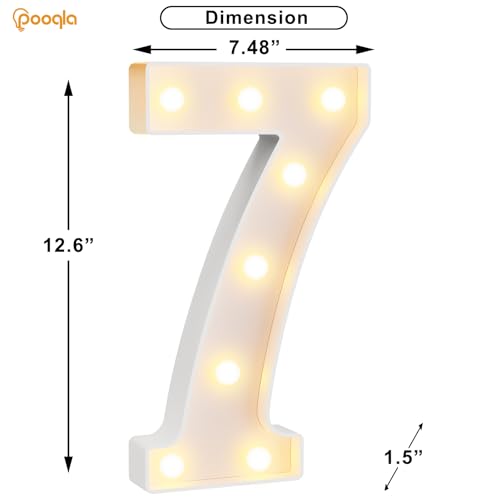 Image of Pooqla Large Light Up Numbers for 7th Birthday Decorations, 12.6 in Tall White Plastic Marquee Numbers Sign Party Decorations, Gift for Girls Boys Night Light Wedding Anniversary Decor, Big Number 7
