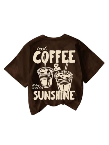 Image of RoseSeek Women's Graphic Letter Tee Crew Neck Drop Shoulder Trendy Summer T Shirt Short Sleeve Vintage Car Print Top