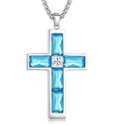 OIDEA Stainless Steel Cross Necklace With CZ Birthstone - Sliver Necklace For Women & Men - Gift For Christmas, Birthday - View #6
