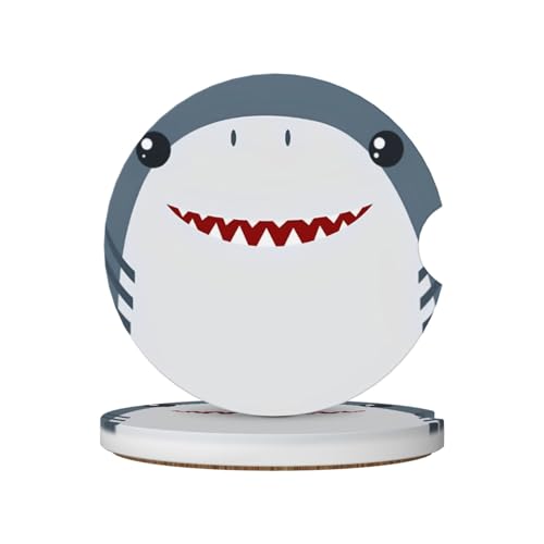 Shark Face Car Coasters for Cup Holders, 2 Pack Ceramic Drink Coaster Auto Accessories Interior for Women and Men