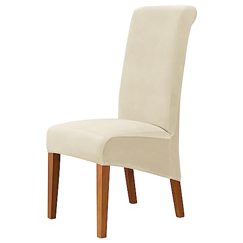 Housses de chaise de salle à manger lavables en velours extensible beige - 2