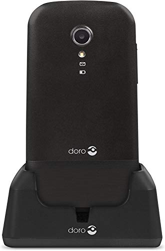 Doro 2404 Telefono Cellulare 2G Dual SIM a Conchiglia per Anziani con Pulsante d'Emergenza e Base per Ricarica (Nero) [Versione Italiana]