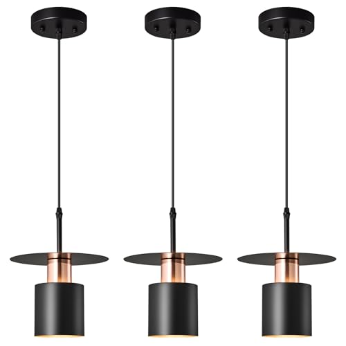 ADCTHOME Black Pendant Light Fixture,Modern Hanging Lamp Adjustable Height, Industrial Ceiling Pendant Lighting for Kitchen Island Living Room, Bedroom, Hallway, Bar, Cafes(3-Pack) by ADCTHOME - Used condition - US$32.01