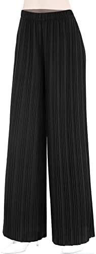 MBJ WB1794 Womens Pleated Wide Leg Pants with Elastic Waist Band-Made in USA S Black
