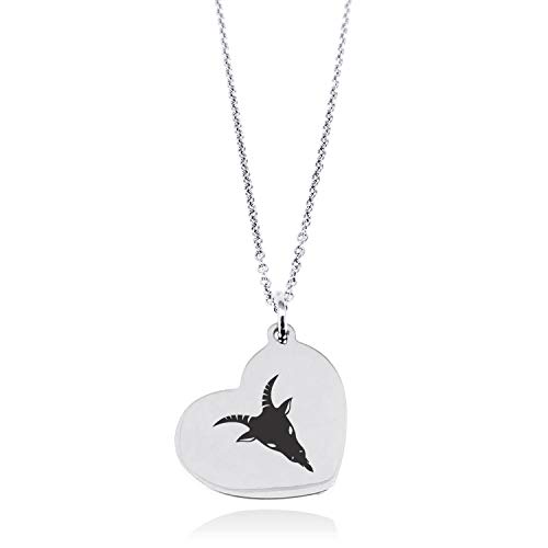 Tioneer Stainless Steel Goat Floating Heart Tag Charm Pendant Necklace