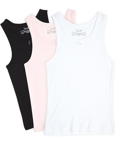 Image of Rene Rofe Girls Tanks & Camis - 3 Pack 100% Cotton Classic Sleeveless Toddler Tops - Scoop Neck Tank Top for Girls (2T-14)