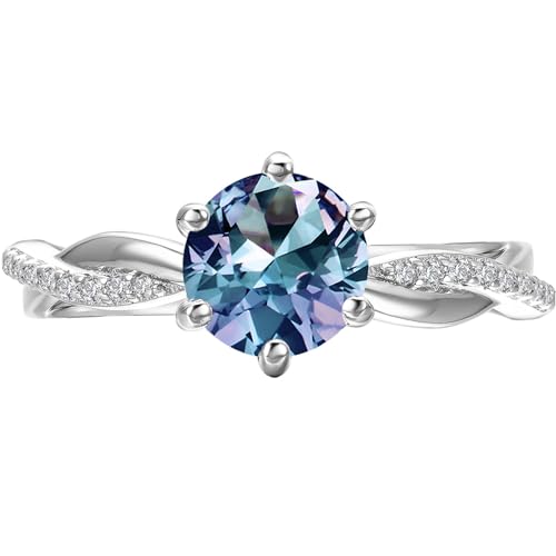 VEMAZA Color Change Alexandrite Ring 925 Sterling Silver Vintage Oval Kite Pear Shaped Halo Cocktail Statement Engagement Rings for Women (La Passion 7)