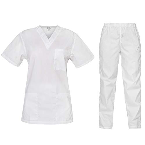B-well Cesare Uniforme Médicale Unisexes Ensemble: Haut et Pantalons + Blouse Medicale Femme/Homme - Tenue Aide Soignante Professionnelle Blanc. M Cover