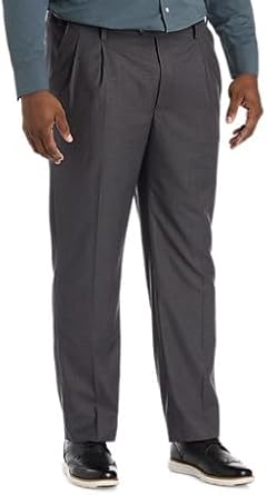 Oak Hill by DXL Mens Big and Tall Micro Check Pleated Dress Pants, Grey