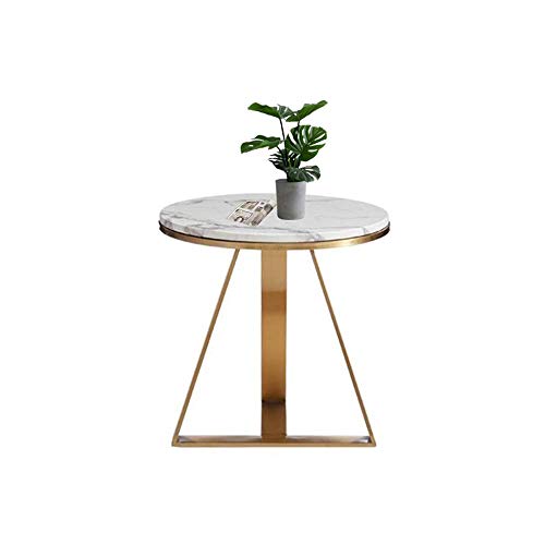 Table basse ronde en marbre blanc de salon avec piétement table d'appoint gigogne dorée - 2