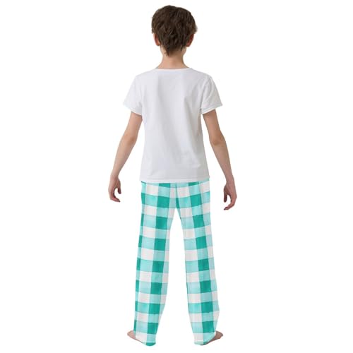 Teal Checkered Buffalo Plaid Pajama Pants Long Sleep Pant Soft PJ Bottoms Sleepwear3