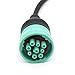 Exctool 9 Pin J1939 to 16 Pin OBD2 Adapter Cable for Heavy Duty Trucks and Commercial Vehicles with Green Type 2 J1939 Diagnostic Connector