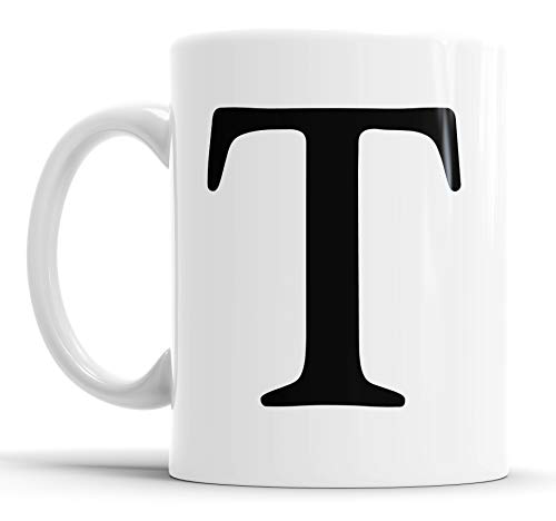 Faithful Prints Alphabet Mug Letter Mugs Initial Coffee Cup Birthday Fathers Day Gift (Letter T)
