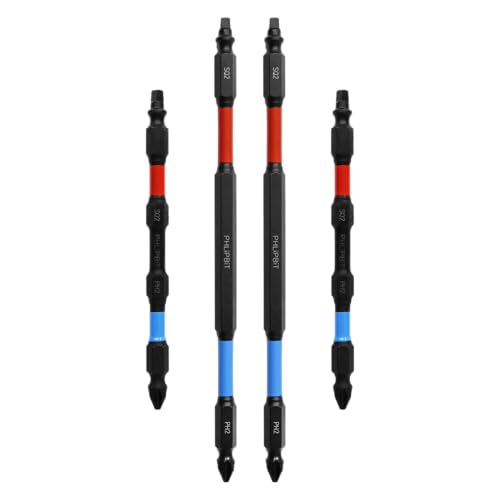 PHLiPBiT ORBiT - SQ2+PH2, 4+6 INCH COMBiKiT. Double End+Double Duty+Double Life, Hex IMPACT BiT, USA-IRPBO46SQPH2-4, Modified Geometry (Red/Blue Drives #8/10 SQ+PH Screw) Fits "ULT" MULTi S/Driver