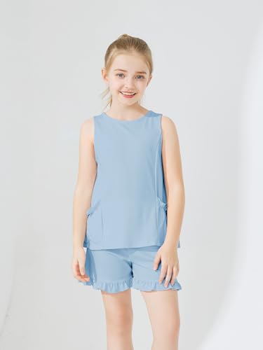 Image of Girls Clothing 2 Piece Summer Set Short Sleeve Tops Shirts Baggy Shorts with Pockets Fashion Outfits for Kids