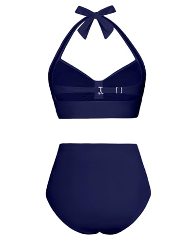 Image of Holipick Women High Waisted Bikini Set Two Piece Swimsuit Tummy Control Bathing Suit Vintage Halter Swimwear