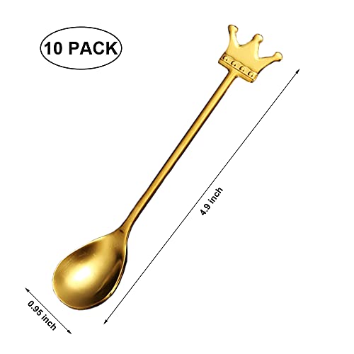10 Pack Espresso Spoons, Crown Gold Plated Stainless Steel Mini Teaspoons Set For Coffee Sugar Dessert Cake Ice Cream Soup Antipasto Cappuccino #TOP1