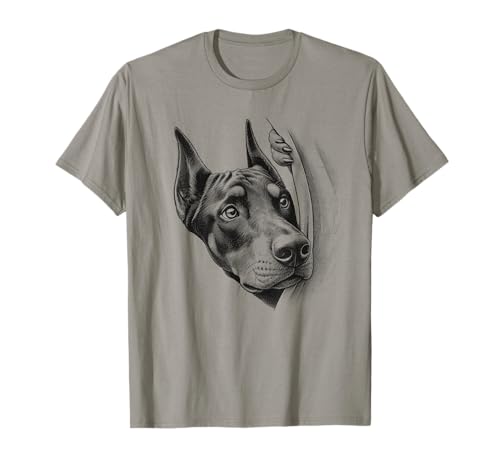 Doberman Pinscher Peeking Dog Dobie Design Men Women T-Shirt