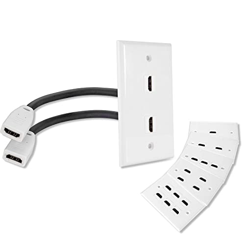 Plaque murale 2 ports HDMI 4K blanche avec câbles de 15 cm