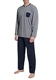 Ceceba Herren Pyjama, Langarm, Baumwolle, Single Jersey, Navy, gestreift 72