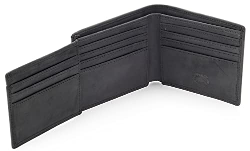 Stealth Mode Leather Bifold Wallet for Men - RFID Blocking, 11 Card Slots, Gift Box