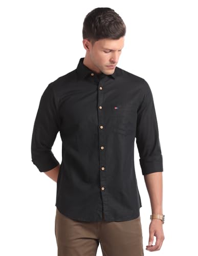 Image of AD by Arvind Cotton Linen Slim Fit Shirt