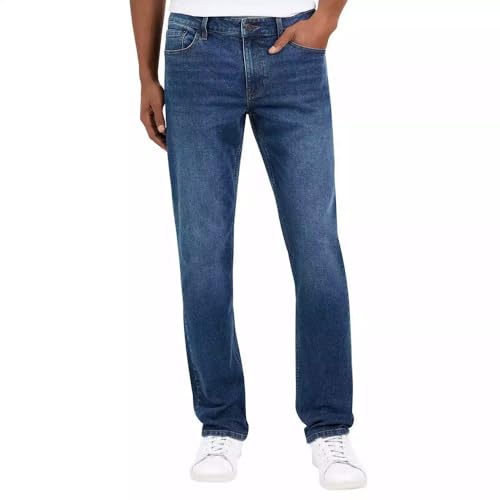 IZOD Men's Comfort Stretch Straight Fit Jeans (US, Waist Inseam, 38, 32, Regular, Regular, Dark Blue)