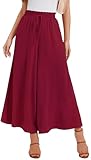 WUWUSKY Pantalones Anchos para Mujer Verano Tiro Alto Transpirable con Ligeros Estilo Casual Elegante y Dos Bolsillos, A02 Vino Rojo, M