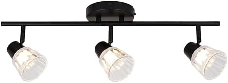 VAXCEL Dalton 23 in. Wide Matte Black Transitional Ceiling Track Lighting Fixture Kit with 3-Adjustable Light Heads, Clear Ribbed Glass Shade, Dimmable, Integrated LED, Semi Flush Mount Spotlight Bar