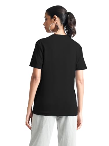 Image of LEOTUDE Women's Boyfriend-Loose Fit Round Neck Half Sleeve Cottonblend Combo Women Tshirt Pack of 2 (Color Black)