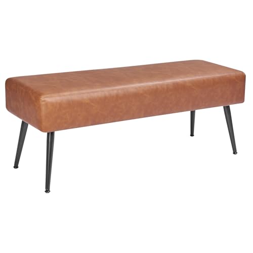 VEVOR Leather Bedroom Bench, PU Leather Bench with Metal Legs and with Stitching for Entryway, Upholstered Shoe Bench Seat, Modern End of the Bed Benches for Living Room, Dining Room, Hallway, Brown by VEVOR - Used condition - CA$89.05