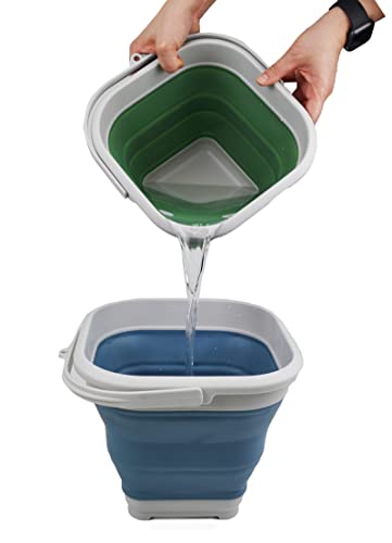Sammart 5.5L (1.4 Gallon) Collapsible Square Handy Bucket/Foldable Squarewater Pail/Portable Tub With Handle. (Grey/Steel Blue, 1) #TOP6