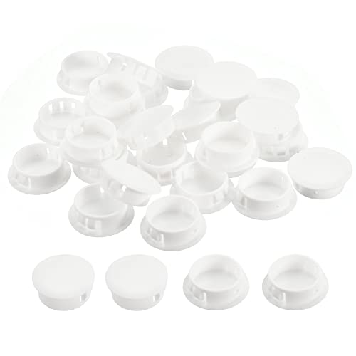 Image of uxcell 1-3 /32 inch Plastic Hole Plugs, 26Pcs Flush Type Panel Round Snap in Fastener Knockout Locking Plugs for Furniture Insert End Caps Panels, White