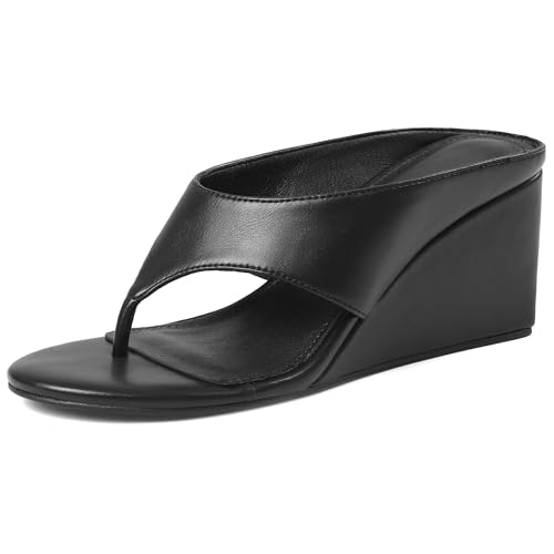 Image of AMINUGAL Wedge Sandals for Women Trendy Dressy Summer Wedges Heels for Women Chunky Heel Open Round Toe Womens flip flops slides Cute Beach Slip On Thong Sandals for Ladies Y2K